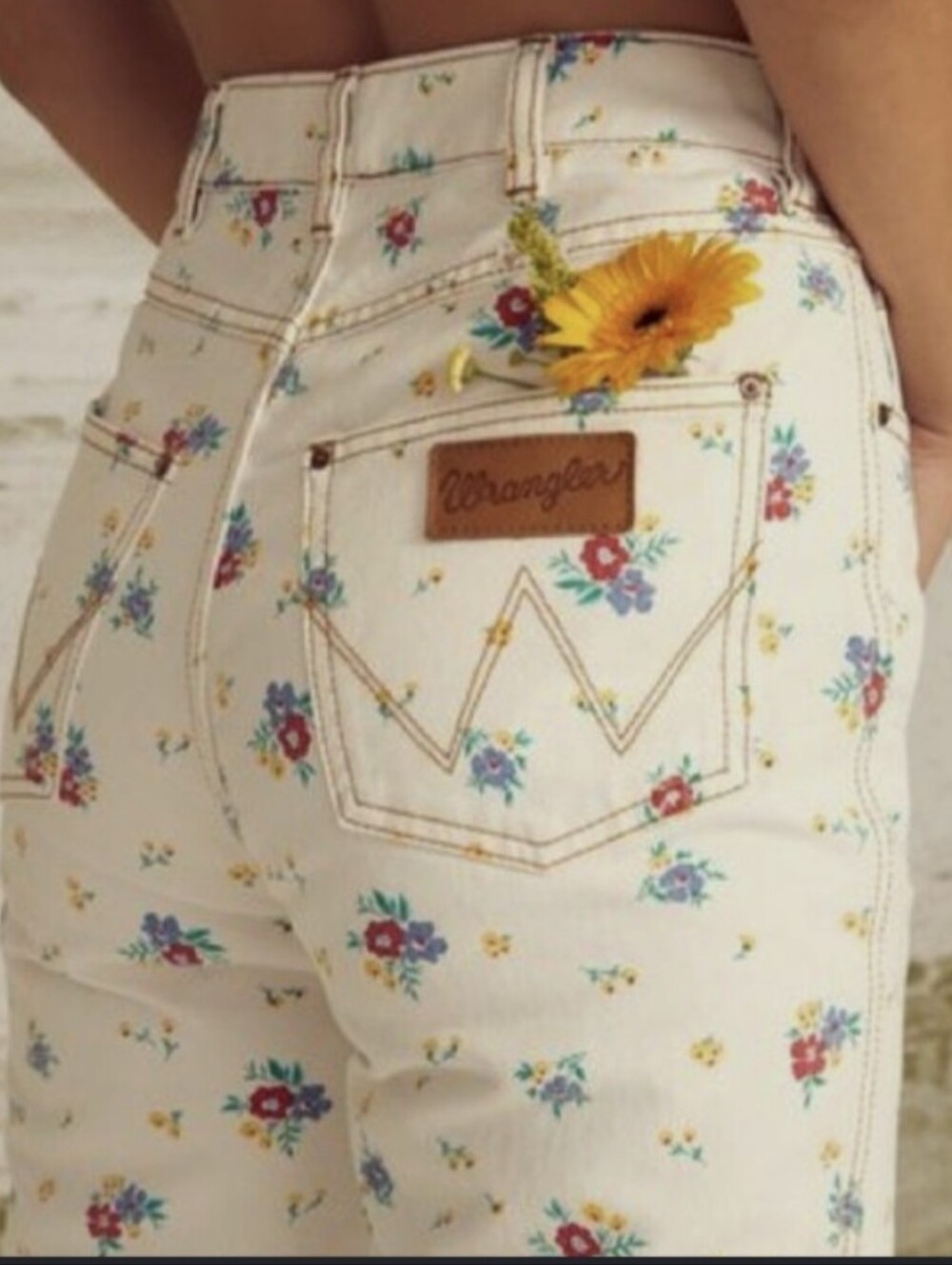 Wrangler Cream Floral Straight Leg Jeans